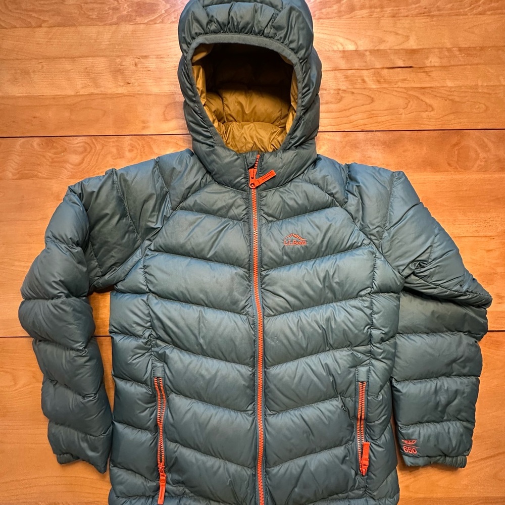 L.L. Bean Kids Puffer Jacket - Blue/Green and Orange accents